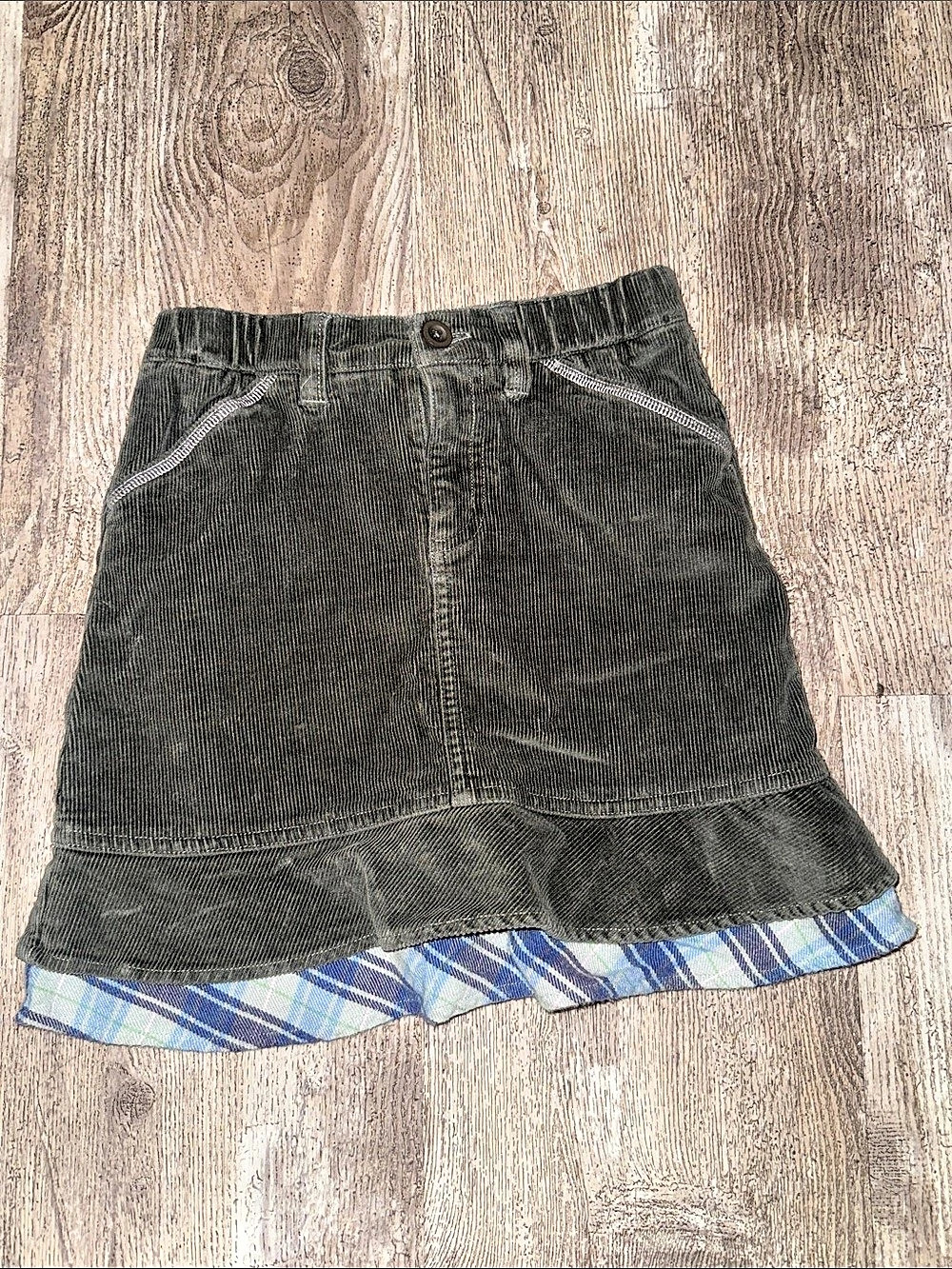 L.L.Bean Girls' Corduroy Plaid-Trim Skirt Size 6X/7